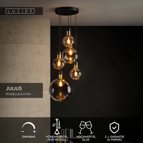 Lucide JULIUS - Pendelleuchten - 5xE27 - Rauchfarbe Grau - USP